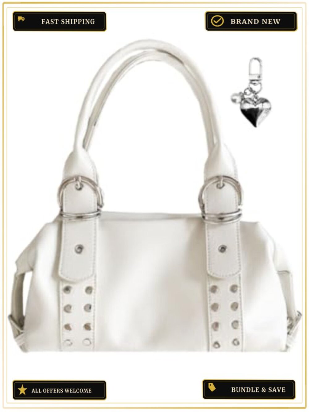 Y2K Studded Shoulder Bag Faux Leather Punk Purse Grunge 2000s Handbag